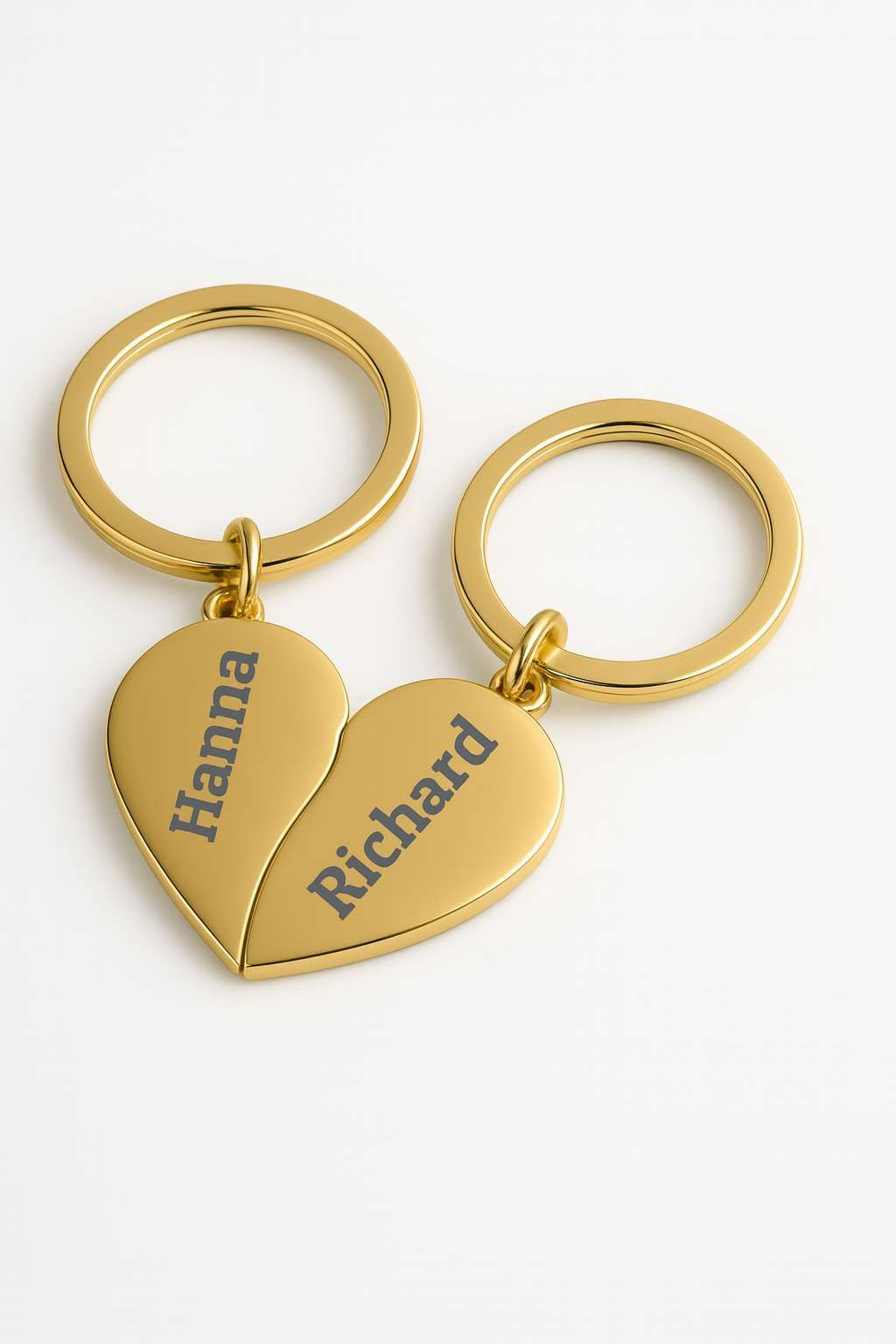 Schlüsselanhänger Geteiltes Herz mit Gravur bedrucken | Omnishirt