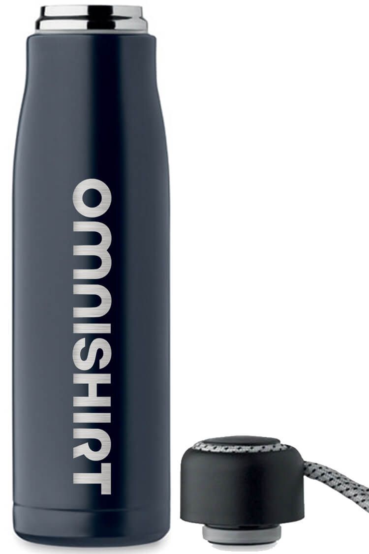 Doppelwandige Edelstahl Trinkflasche 500 ml mit Trageschlaufe - Isolierflasche gravieren | Omnishirt