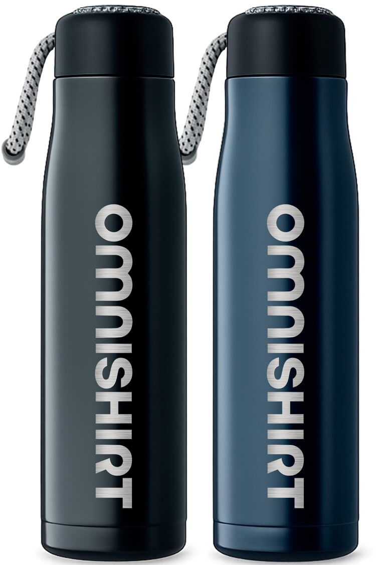 Doppelwandige Edelstahl Trinkflasche 500 ml mit Trageschlaufe - Isolierflasche gravieren | Omnishirt
