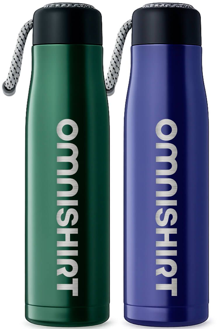 Doppelwandige Edelstahl Trinkflasche 500 ml mit Trageschlaufe - Isolierflasche gravieren | Omnishirt