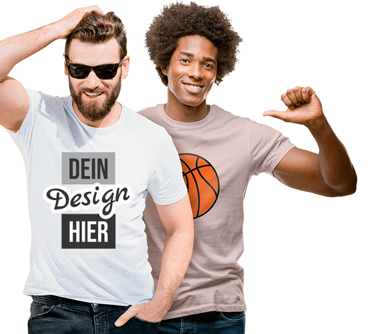 Herren T-Shirt bedrucken - Zwei männer in T-Shirts mit eigenen Motiven