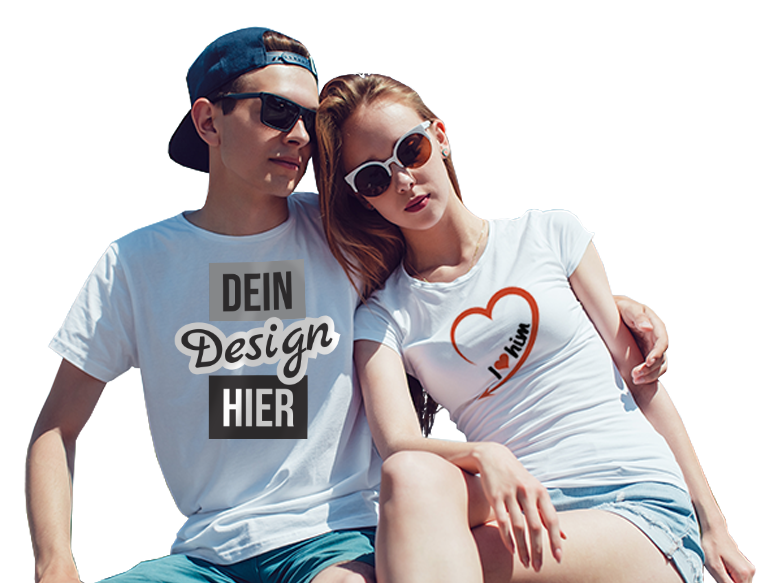 T-Shirt selbst gestalten - Junges Paar in T-Shirt mit eigenen Motiven